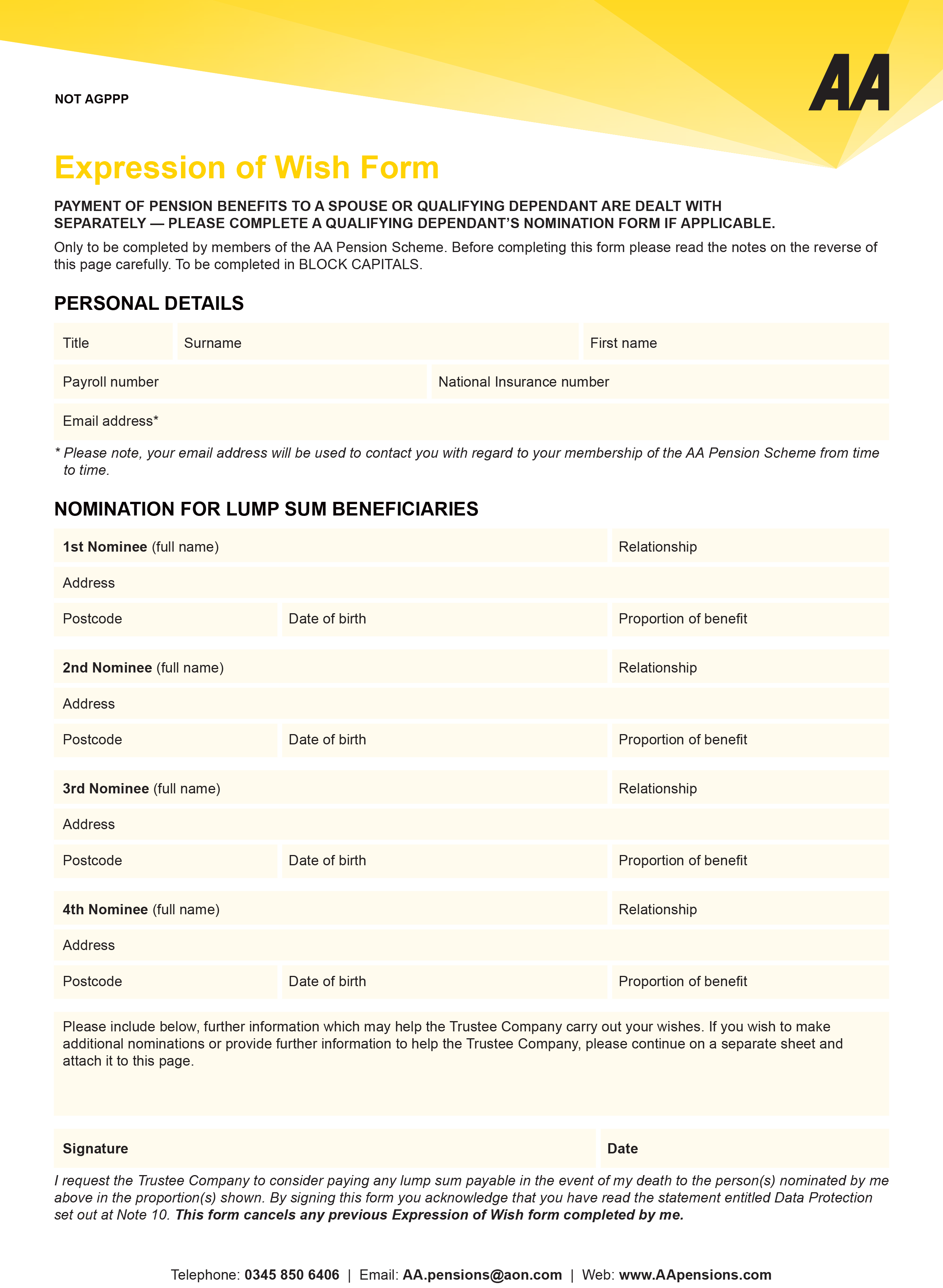 Expression of Wish Form